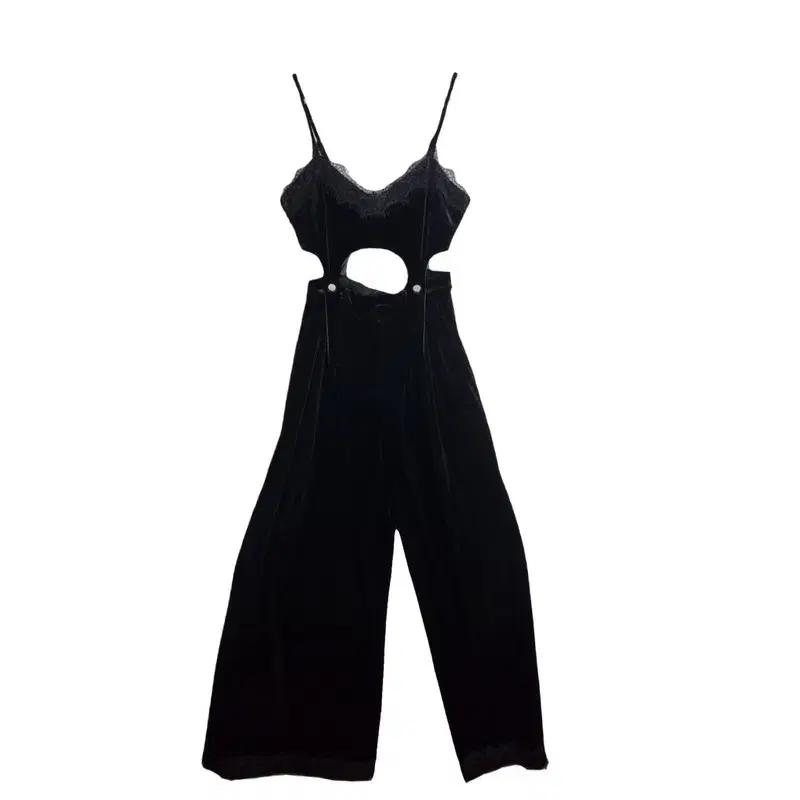 MIETTE 블랙 벨벳 점프수트 [F] 폴리에스터 혼방