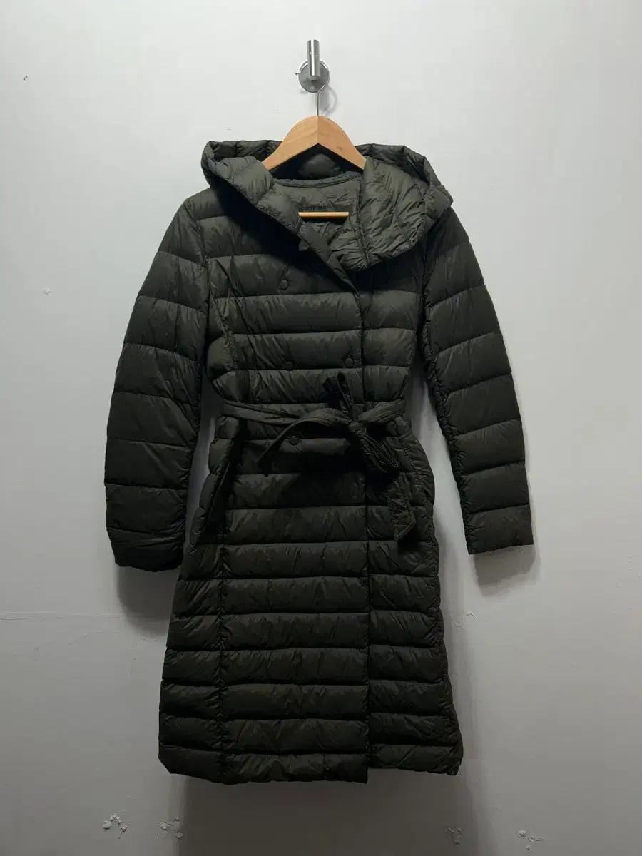 후드 롱 경량 패딩 코트 카키 55