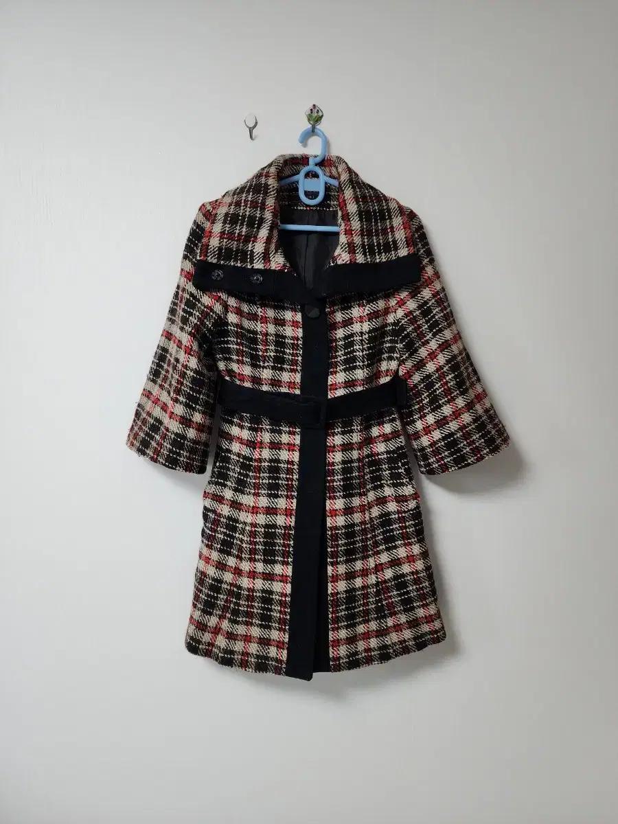 VIKI 체크 무늬 울 코트 77사이즈