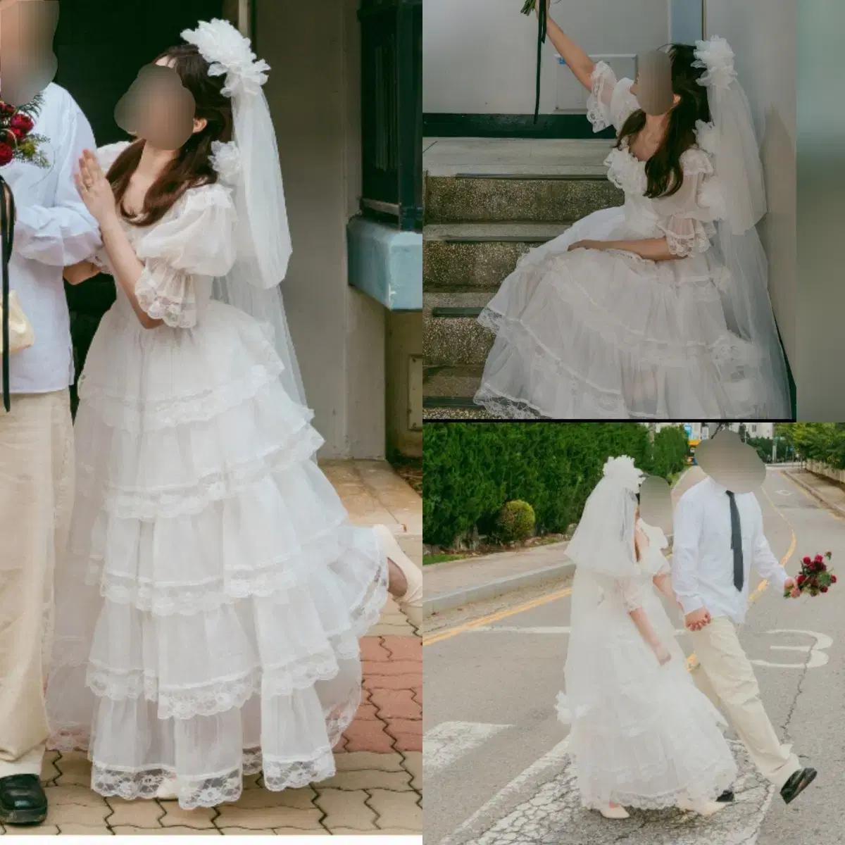 웨딩 촬영 야외 스냅용 웨딩 드레스 베일 빈티지 복고 원피스