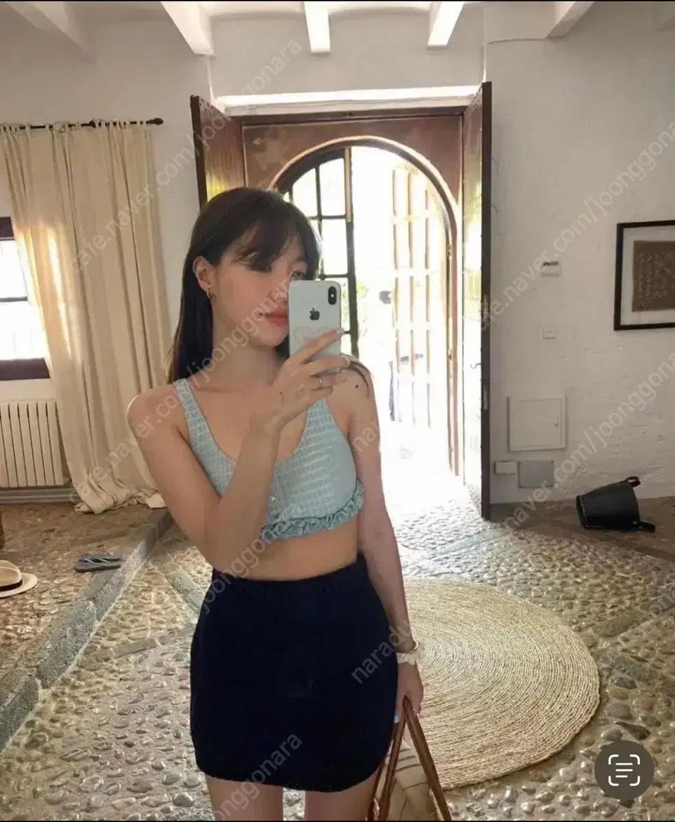 타낫 니트 미니 스커트_네이비
