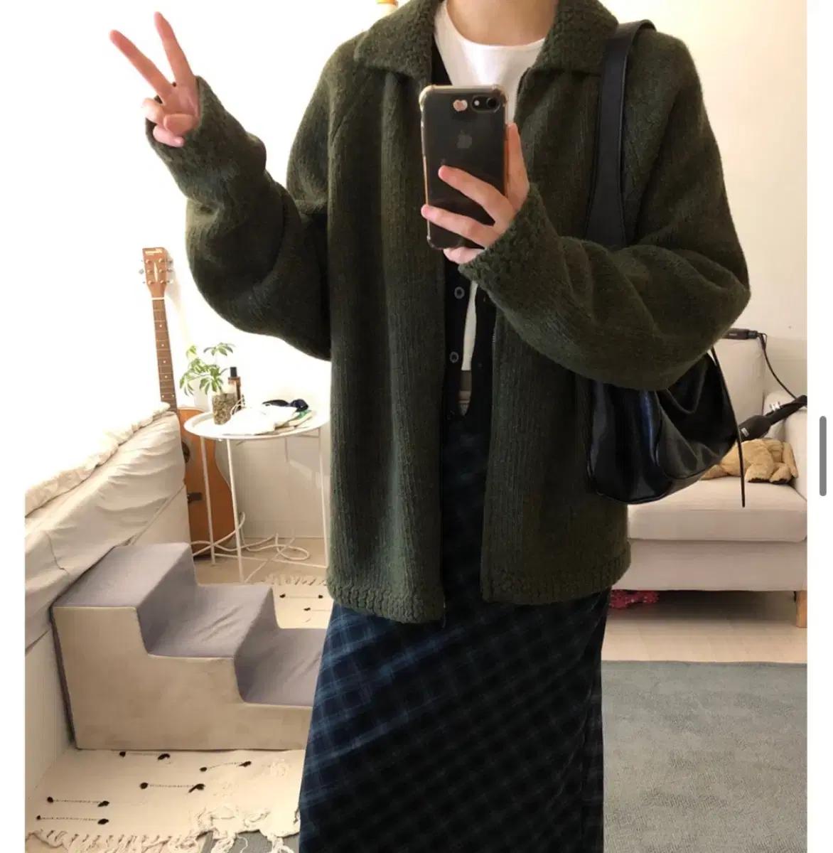 키이라 khaki zip-up knit(램스울)