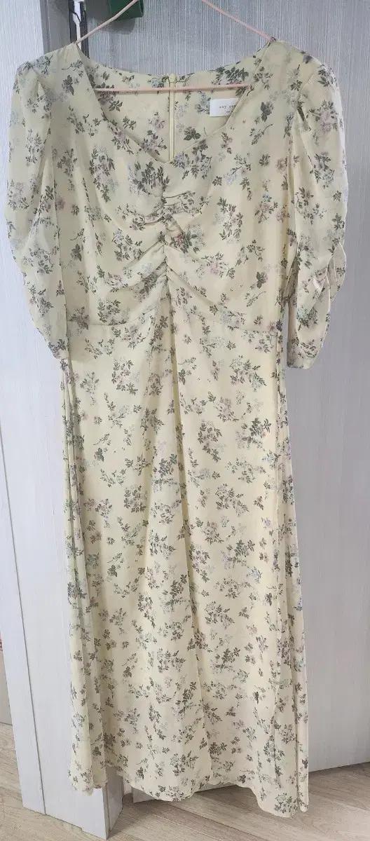 플라워 롱 원피스 셔링 쉬폰