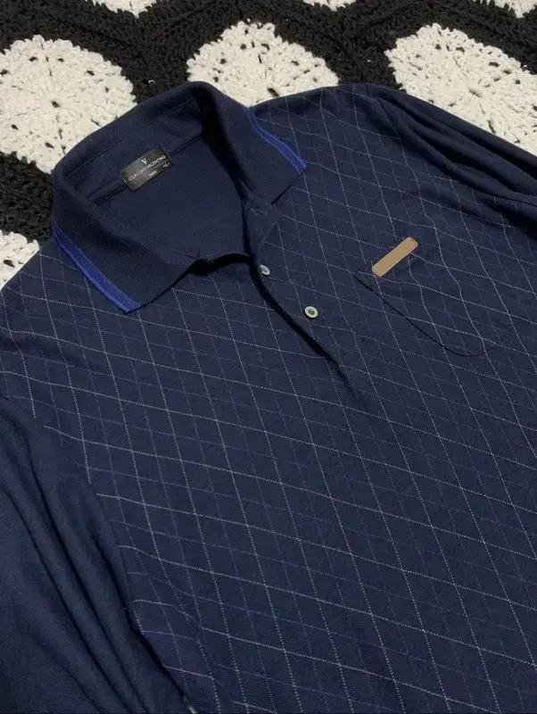 Claudio VALENTINO 발렌티노 PK 체크 네이비 카라티 LL