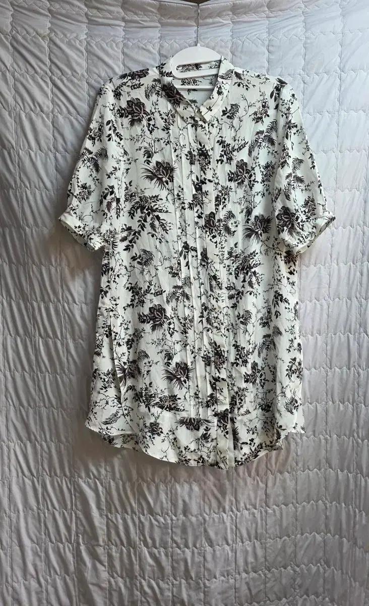 플라워 프린트 반팔 롱블라우스 미니원피스