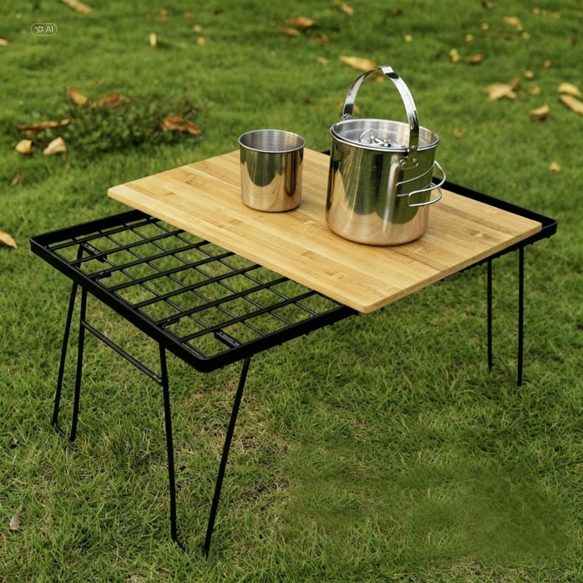 [무배] 감성 우드 아이언 메쉬 캠핑 좌식 테이블 / 접이식 야외 식탁