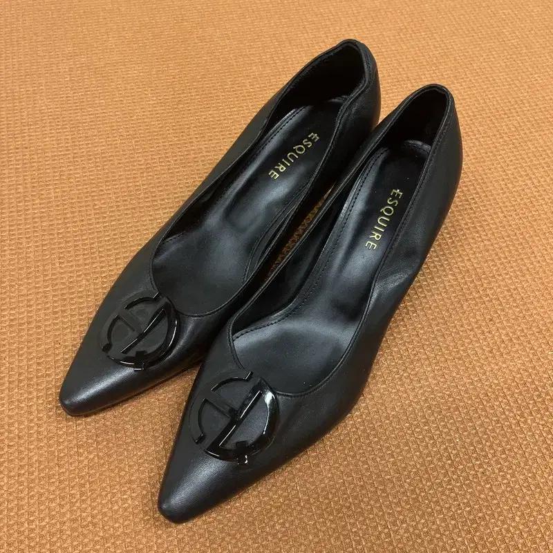 에스콰이어 블랙로고 여성 펌프스 힐 240 G07685