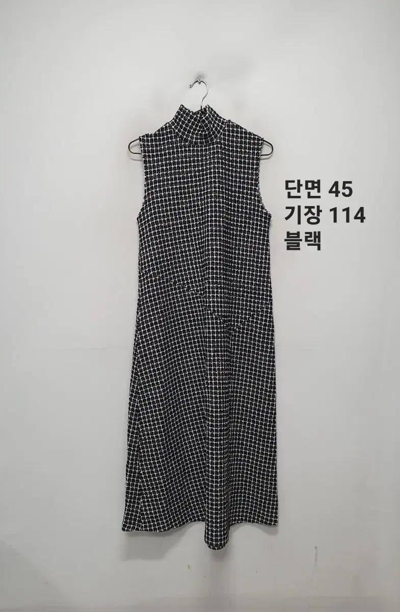 자라 블랙 체크 패턴 민소매 롱 원피스