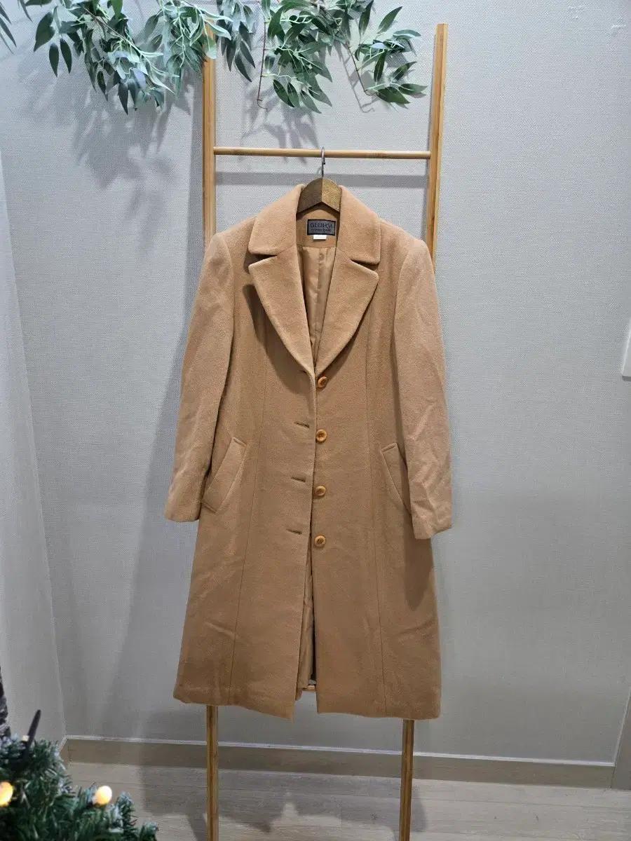 베이지 여성 울 롱코트