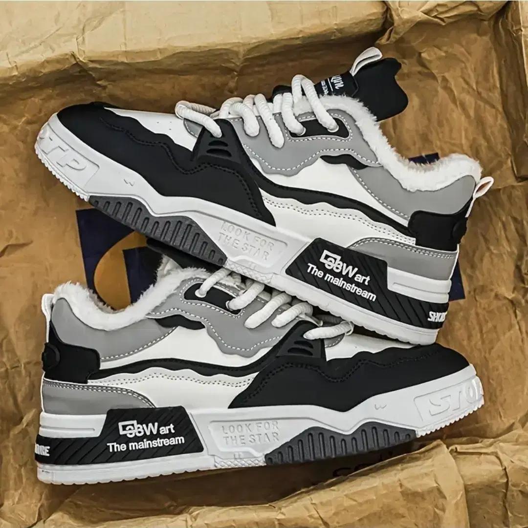 L9BWart 털 안감 스니커즈 블랙/화이트