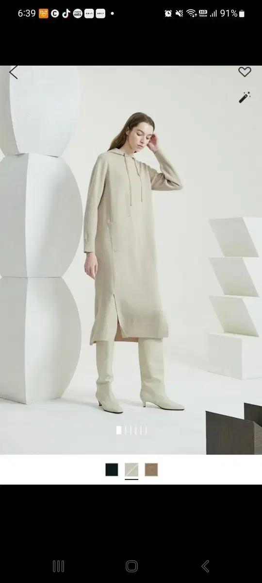 타임 후드 니트 롱 원피스