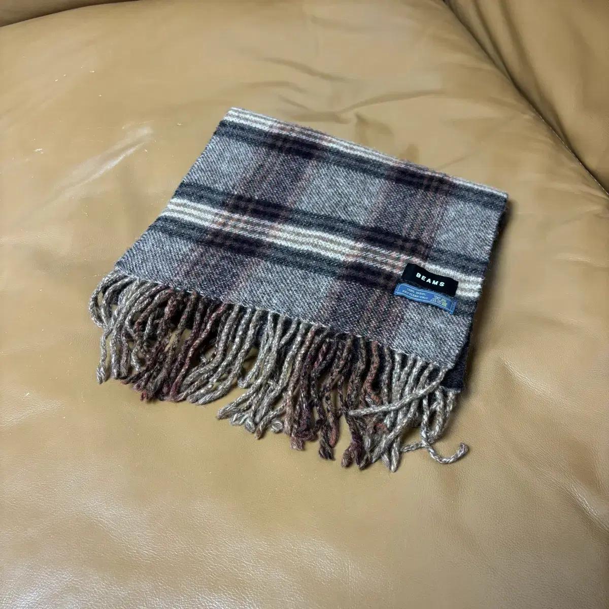 Beams 빔즈 플레이드 체크 브라운 머플러 목도리 (Brown)