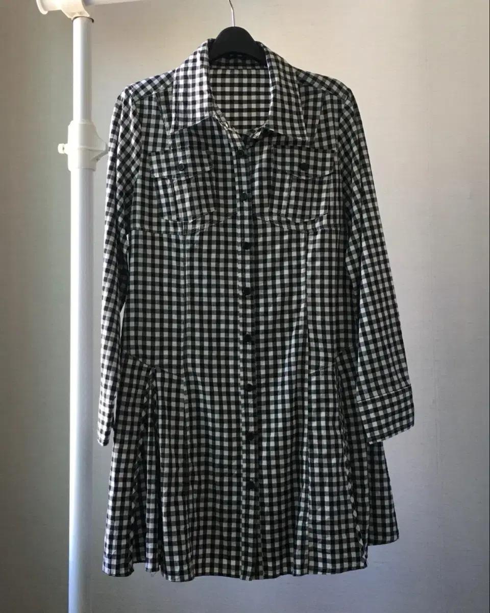 일본 빈티지 체크 긴팔 셔츠 원피스