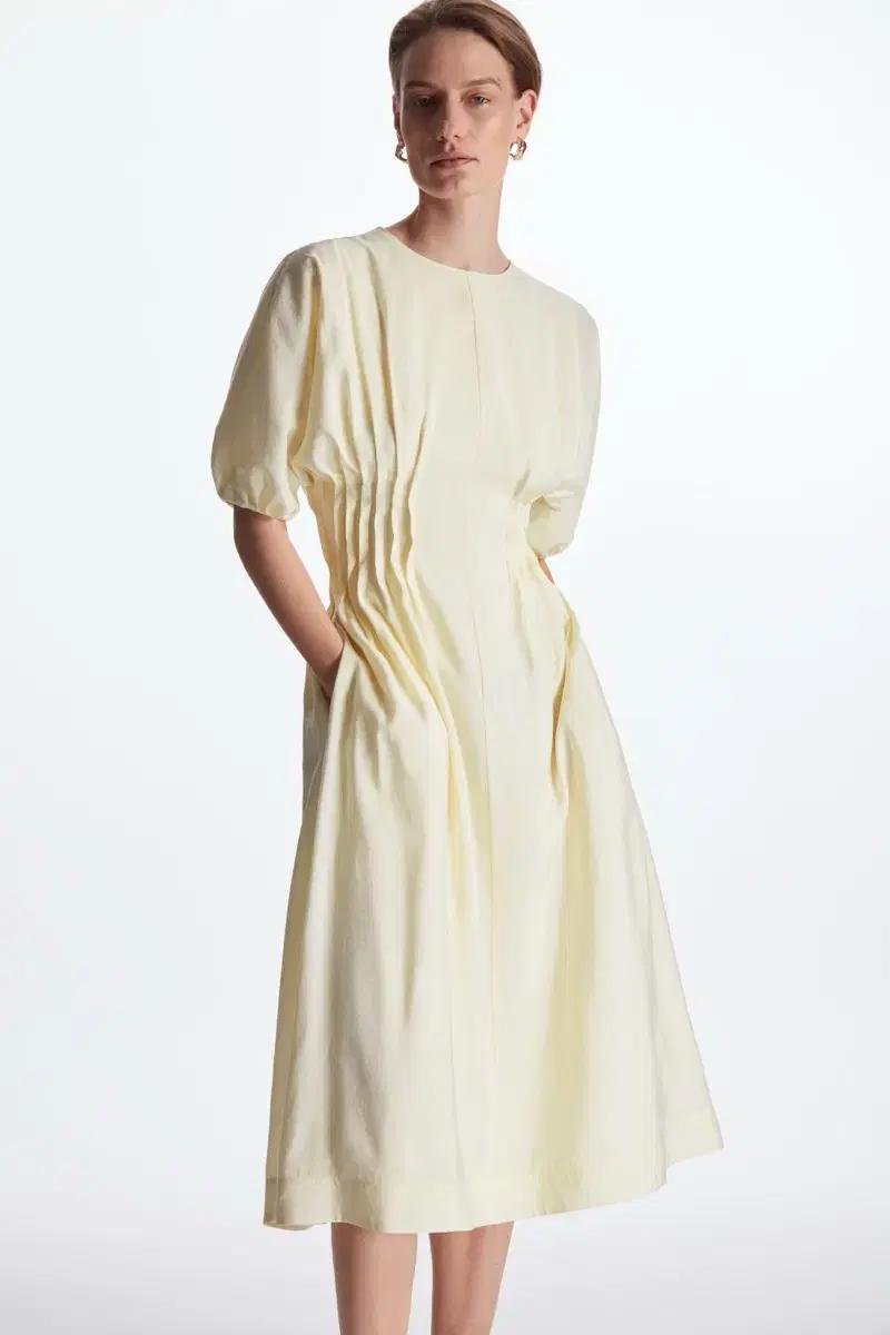 COS 코스 개더드 미디 원피스 드레스 34