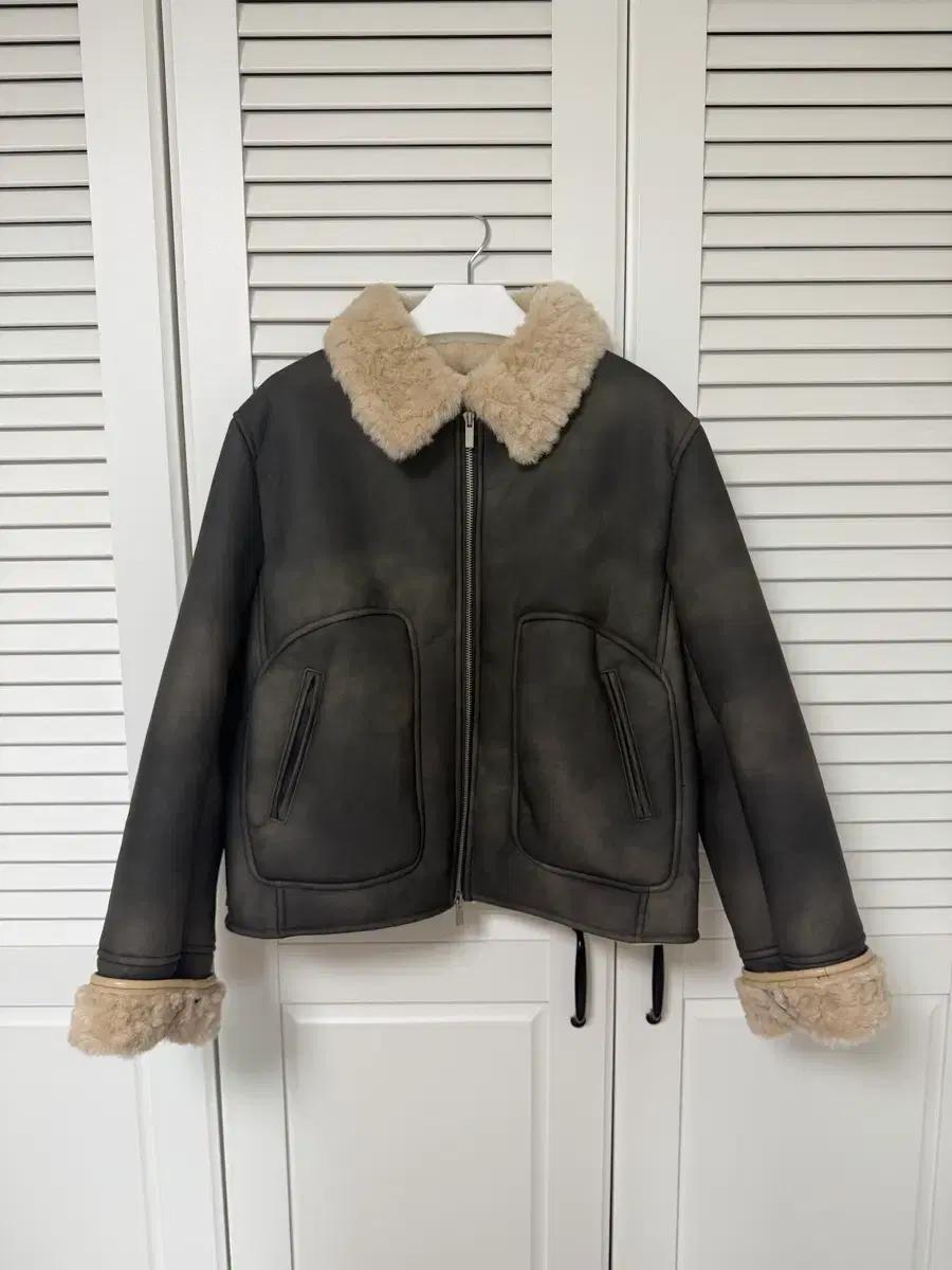 (새상품) 오로 언투얼 카라 레더무스탕  Olive Drab M