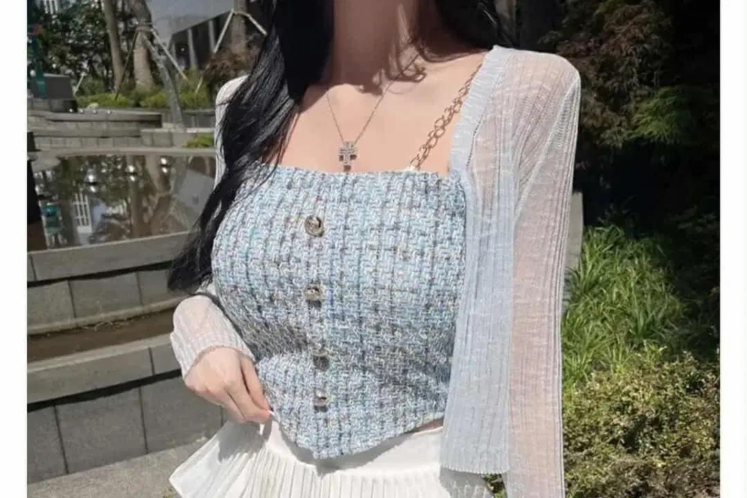 에이블리 여성 트위드 탑나시 시스루가디건 세트