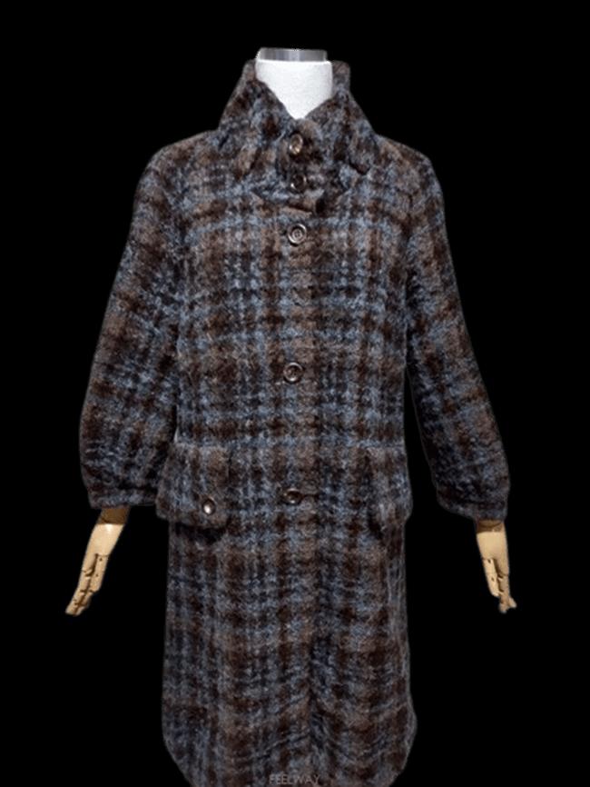 구호KUHO 정품 모헤어 알파카 여자 겨울용 여성 타탄체크니트롱코트85