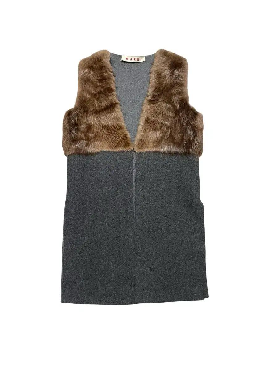 마르니 MARNI 비버 퍼 믹스드 베스트 그레이 38