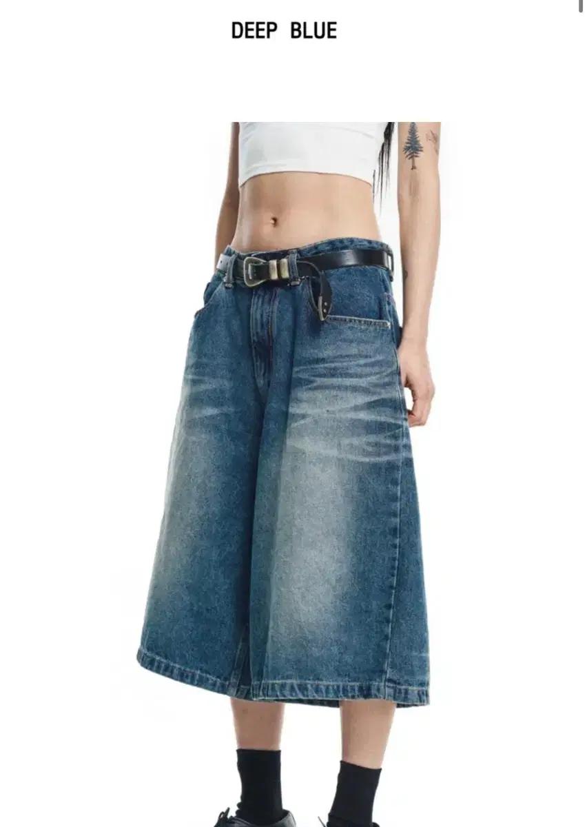 이지노이지 8부 데님 버뮤다팬츠 딥블루