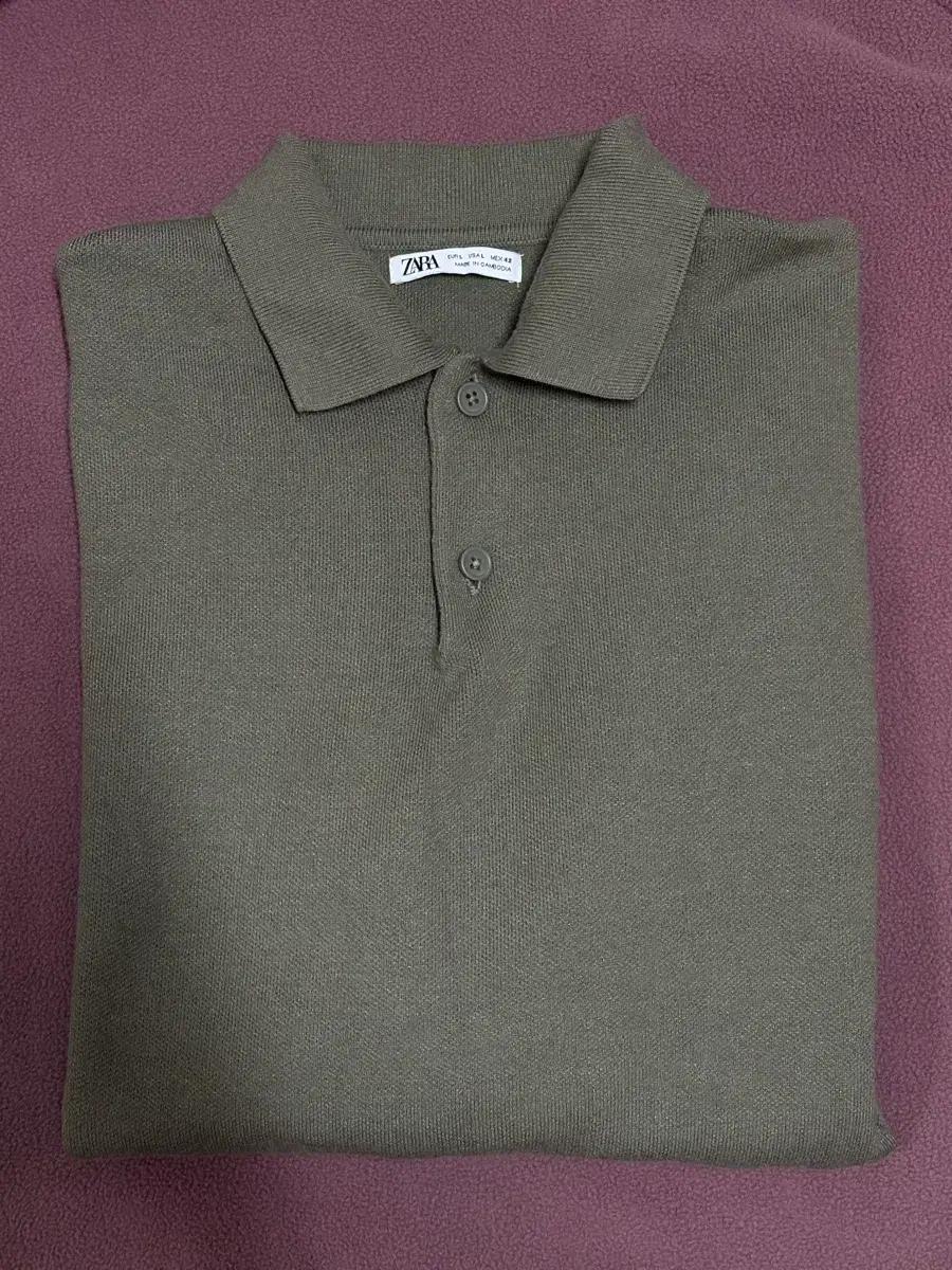 자라 비스코스 블렌드 니트 폴로 셔츠 카키