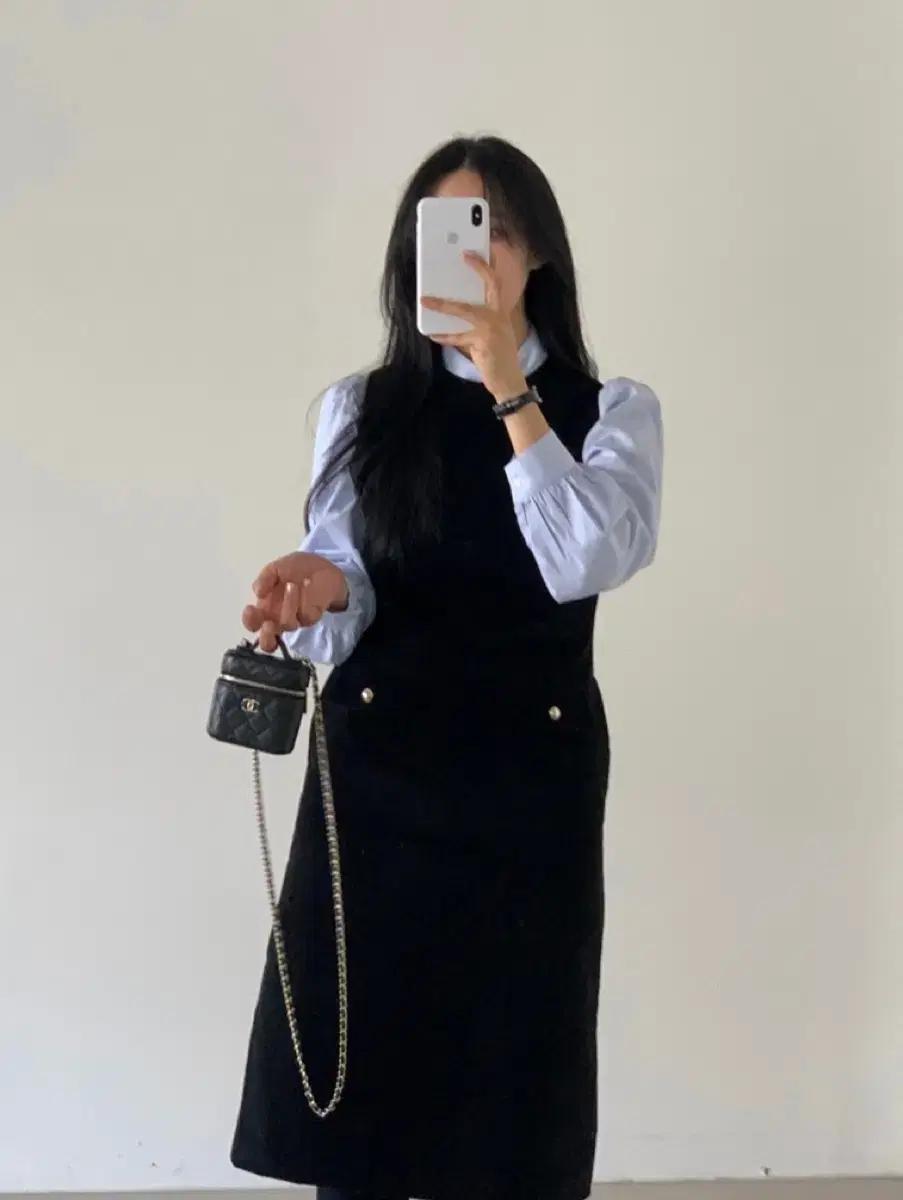 올마인 겨울 하객룩 골덴 코듀로이 뷔스티에 원피스