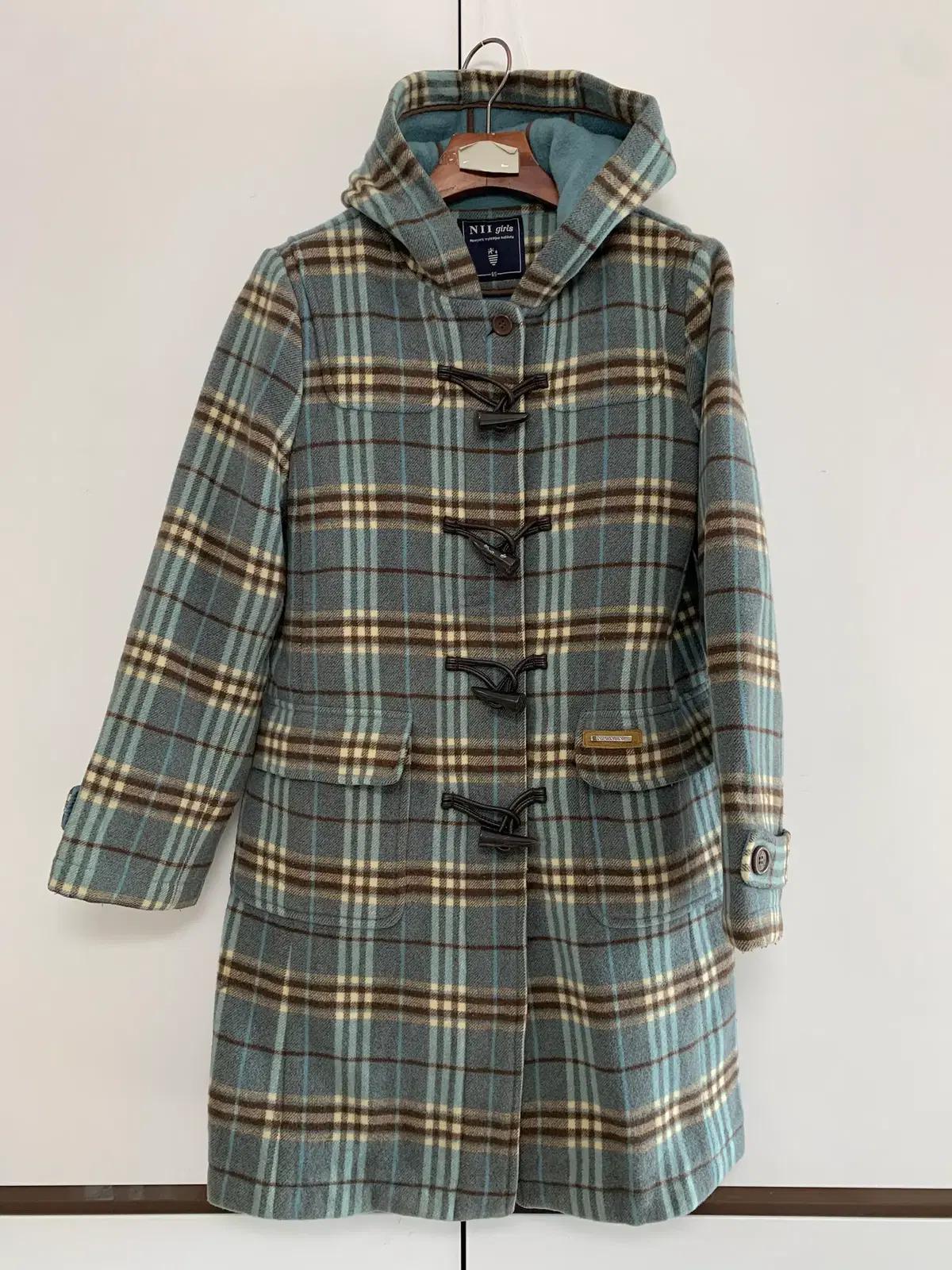 주니어 여성 NII 니 체크 후드 떡볶이코트 85 민트 등교룩 오피스룩