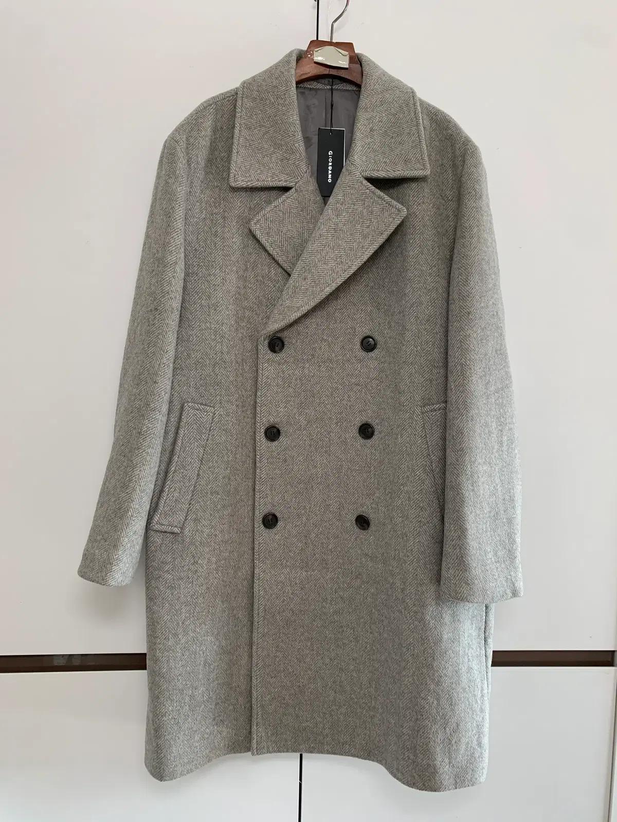 남성 지오다노 헤링본 더블 롱코트 100사이즈 그레이 택달린새제품