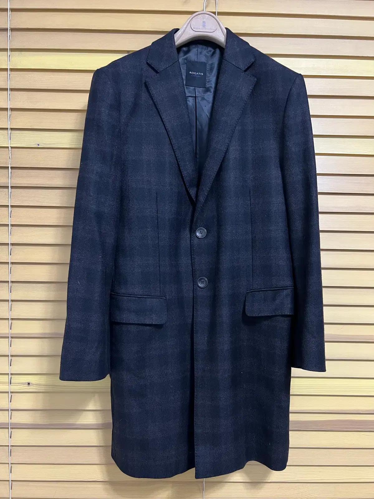 로가디스 남성 차콜그레이 체크울코트 롱코트