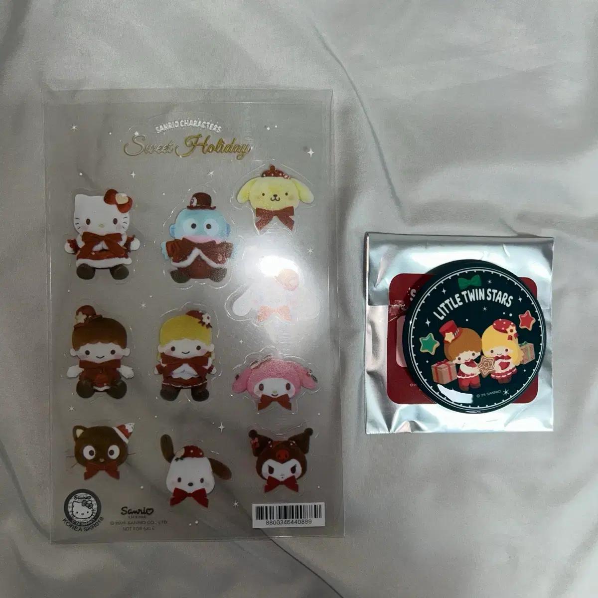 산리오 크리스마스 팝업 특전 스티커 리틀트윈스타 키키 라라 캔뱃지