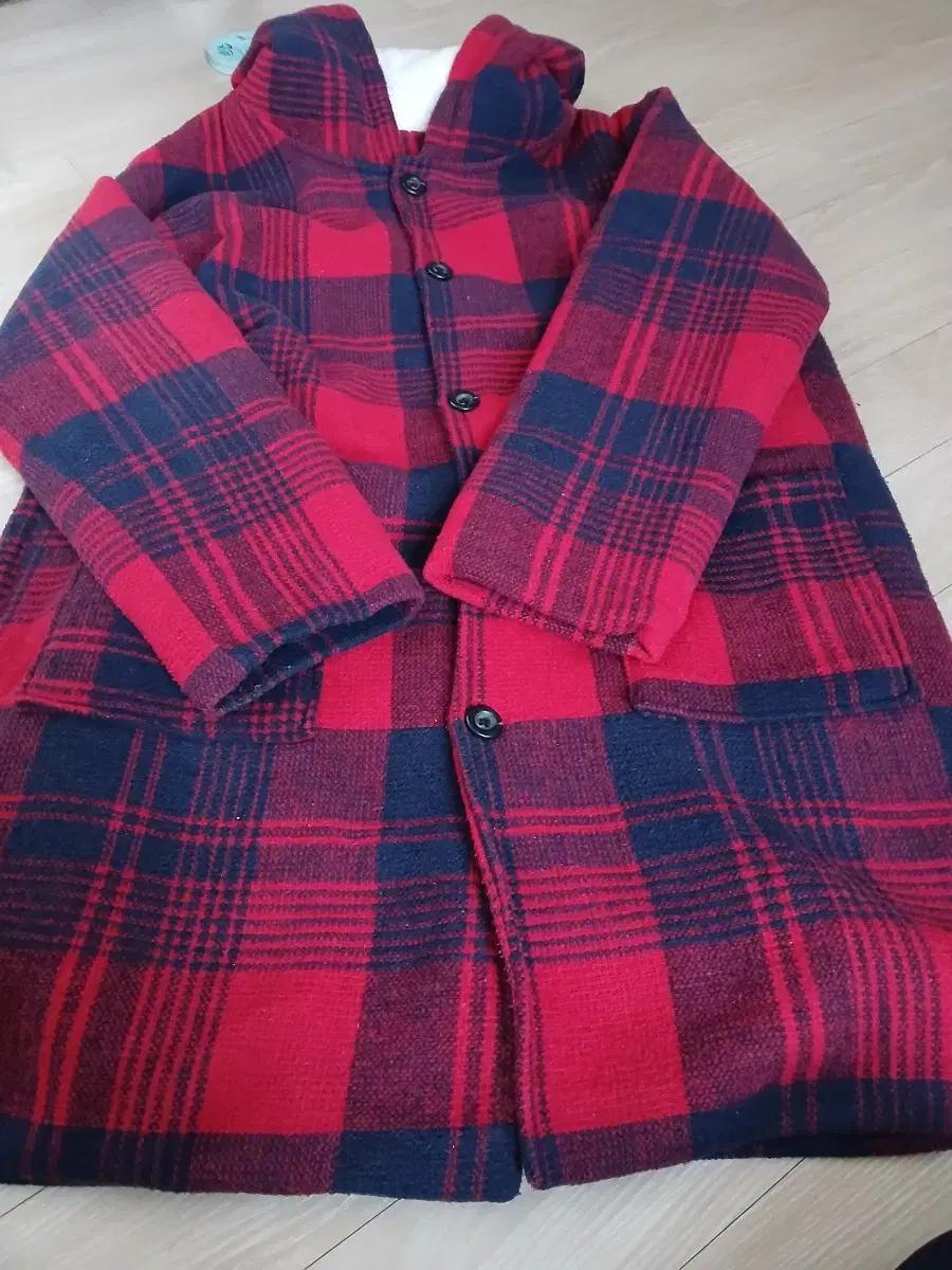 레드 체크 후드 롱코트 털안감 따숩 77