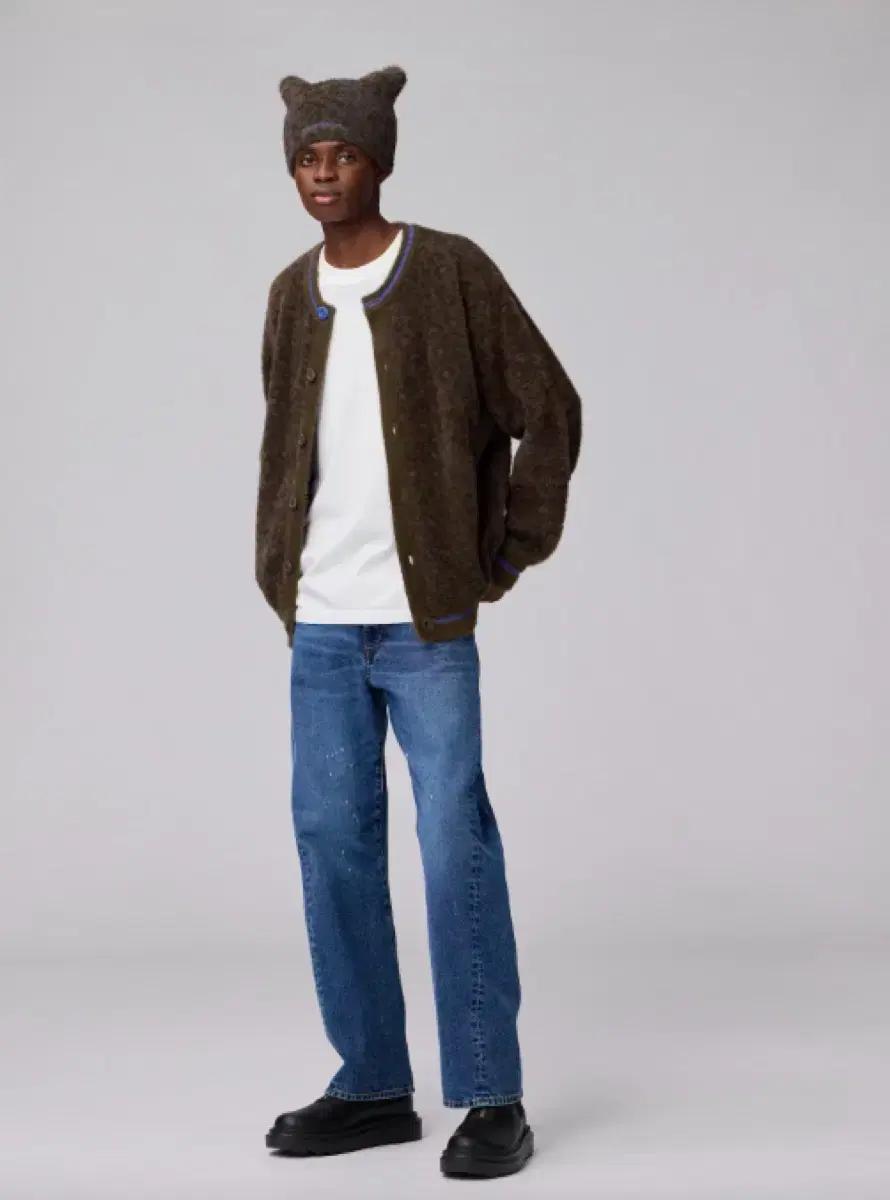 [XL] GU x undercover 샤기 크루넥 가디건 올리브