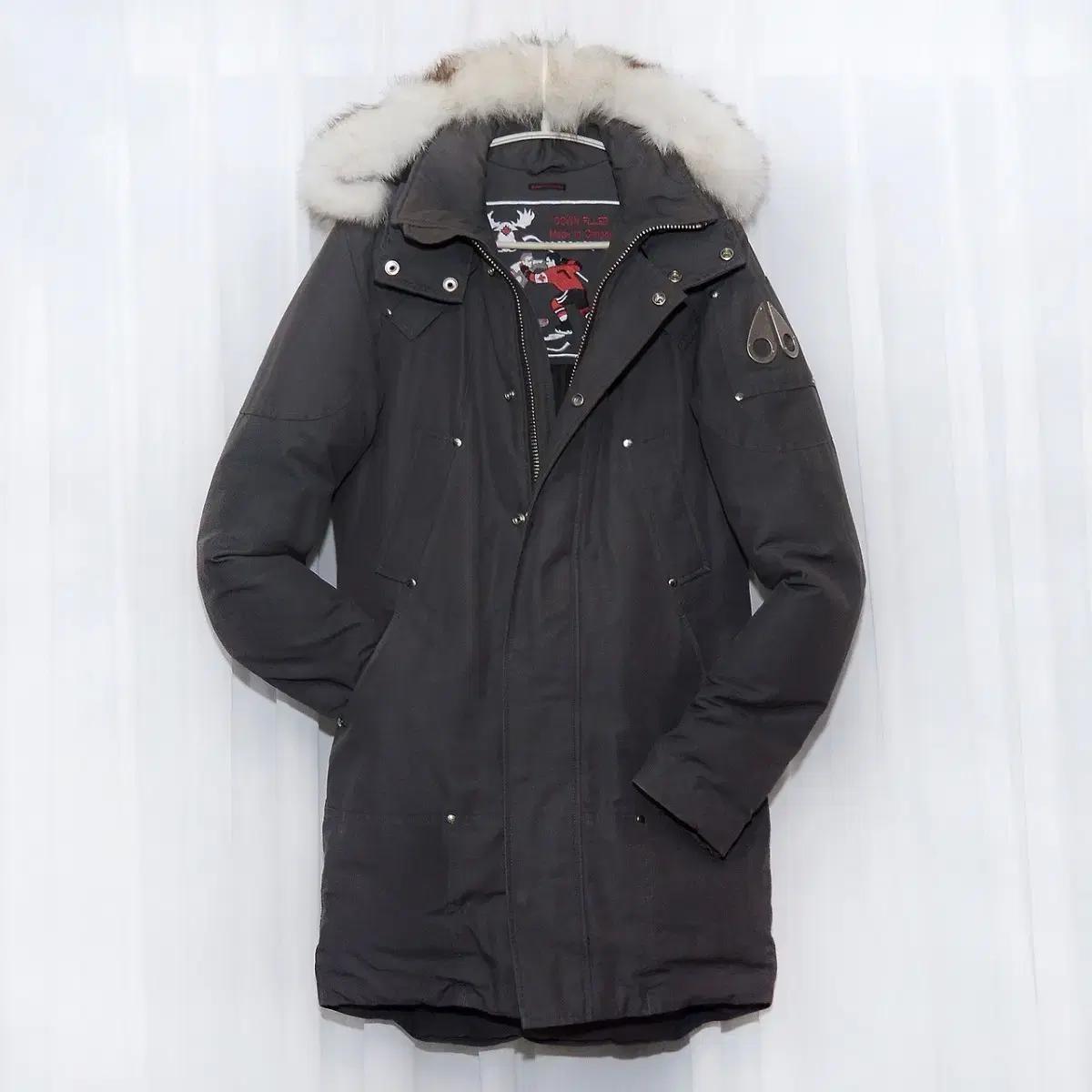 무스너클 스틸링 그레이 화이트 폭스퍼 다운 롱패딩 (XS / 90-95)