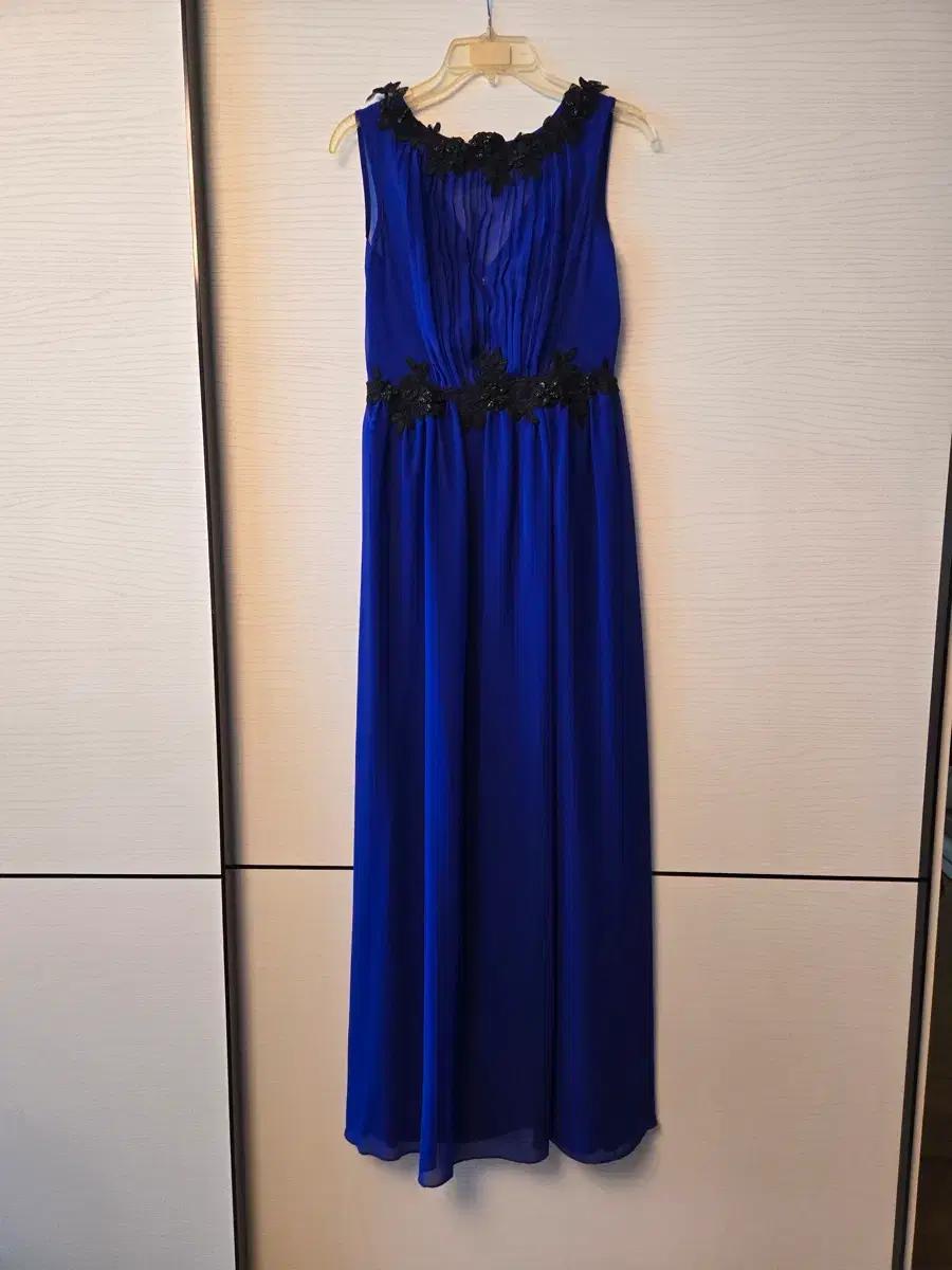 블루 쉬폰 롱 드레스 블랙 레이스 장식 연주복