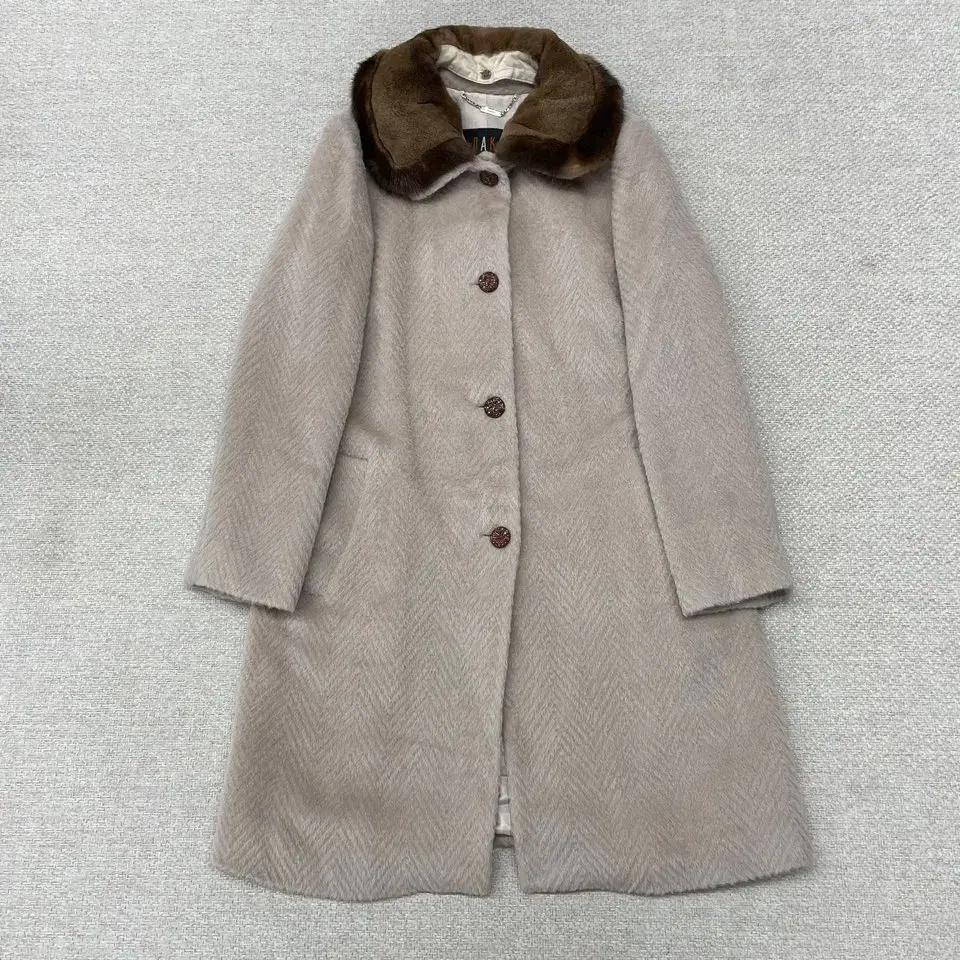 닥스 여성 헤링본패턴 퍼 카라 울코트