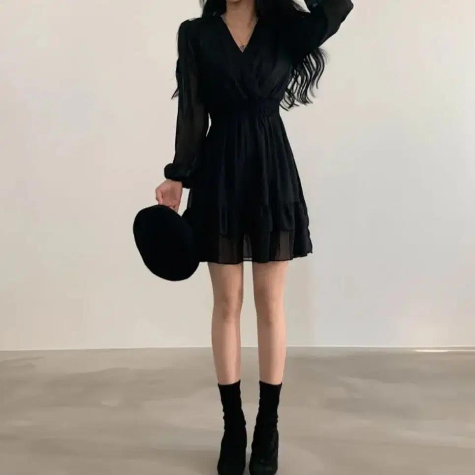 블랙 쉬폰 미니 원피스