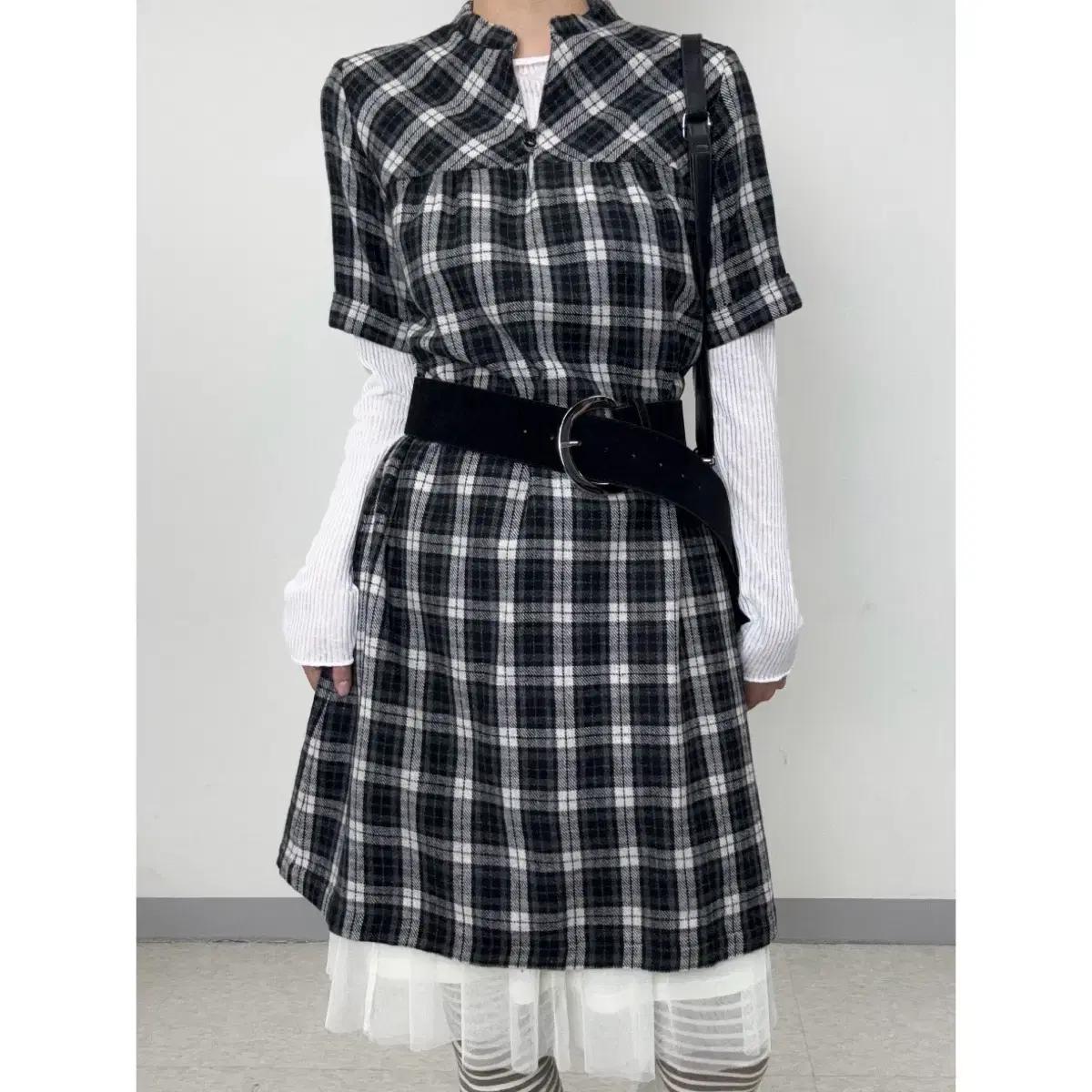 일본빈티지 모리걸 모리룩 반팔 원피스 롱슬리브 화이트 레이어드 코디세트