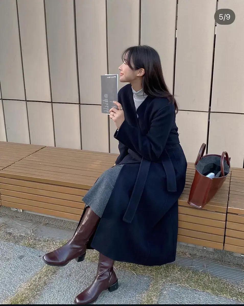 노카라 여성 핸드메이드 울 겨울 롱코트