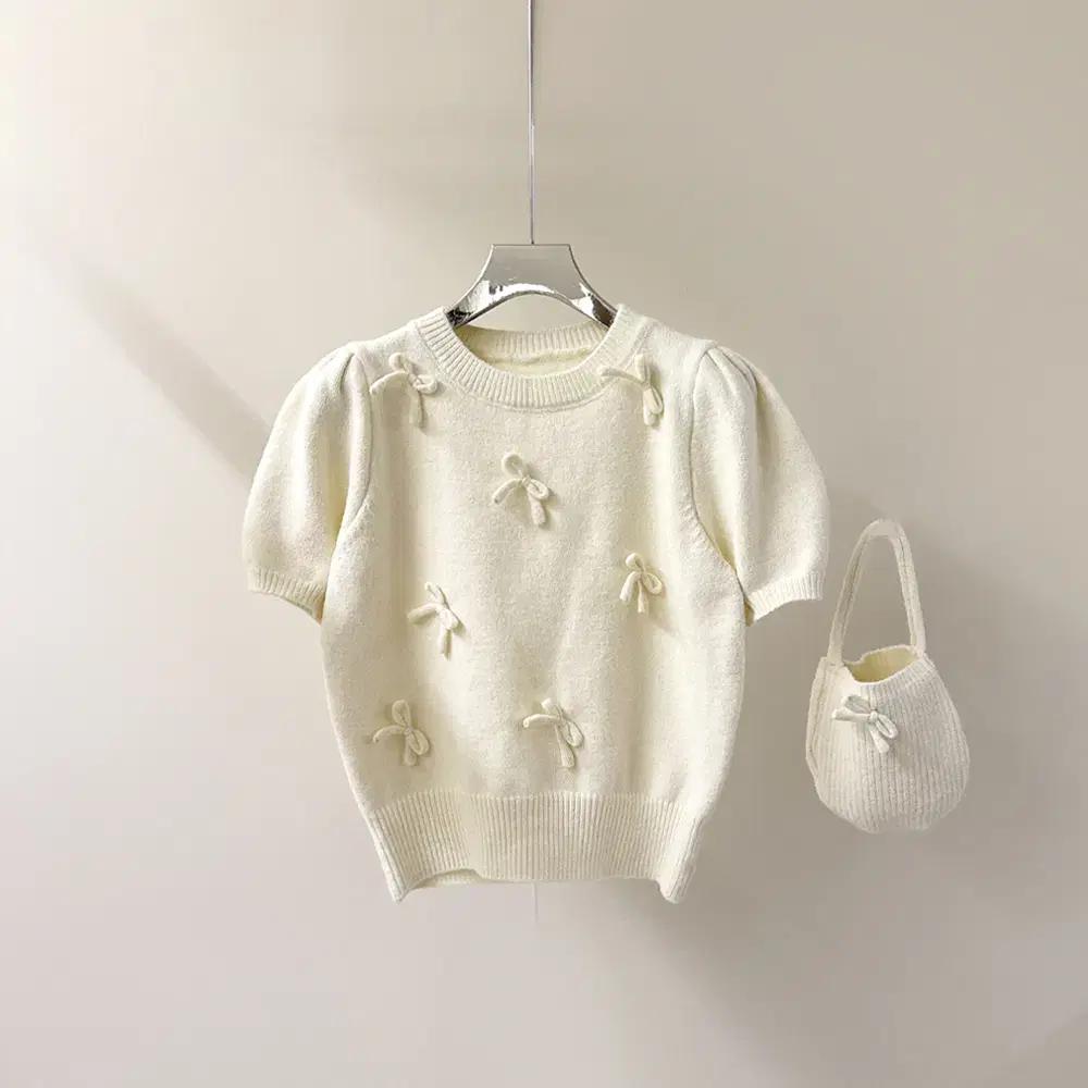 라운드 퍼프소매 리본 니트 가방세트 (T4900)