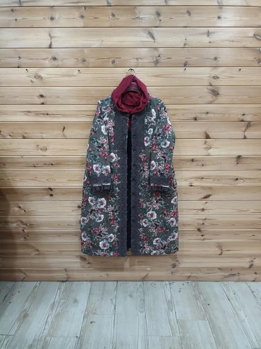 여성의류 겨울 꽃무늬 면 롱코트