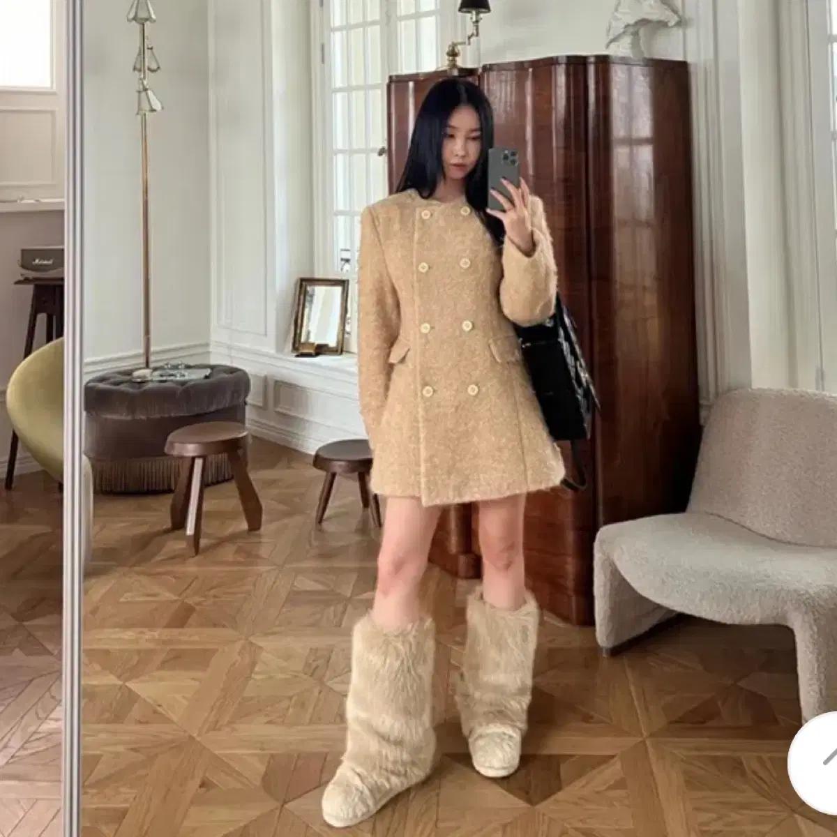 트위드 더블 버튼 자켓 코트