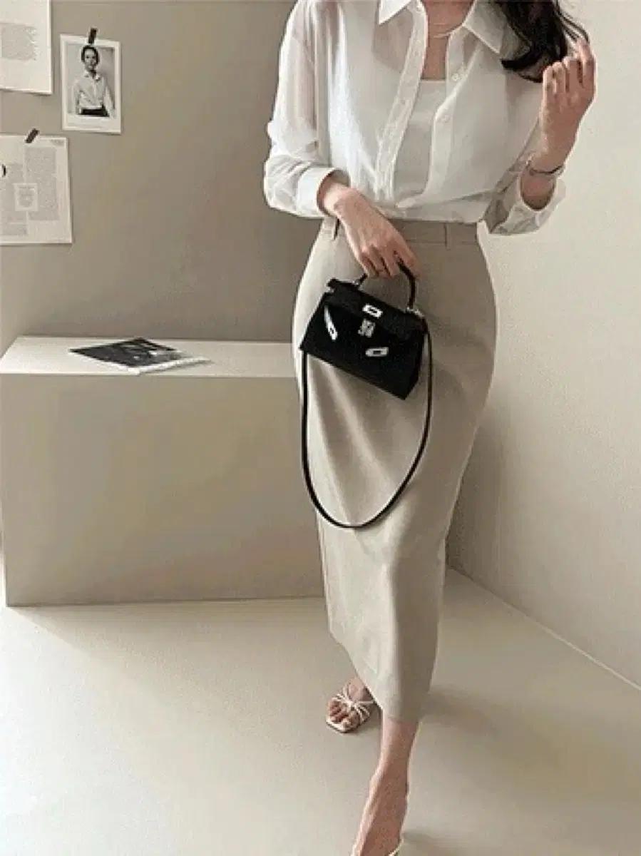 데일리룩 DAILYLOOK 더로우벨트스커트 펜슬 롱치마 H라인 오피스룩