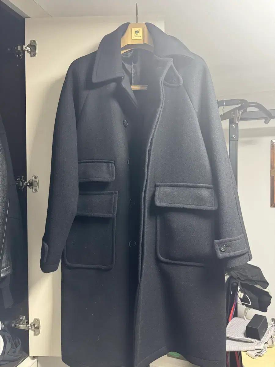 아웃스탠딩 울 발마칸 코트 블랙 M