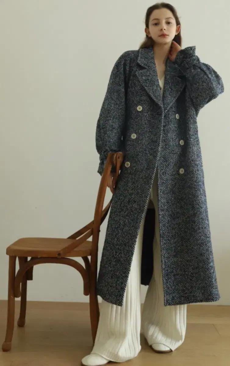 블루민 헤링본 롱코트