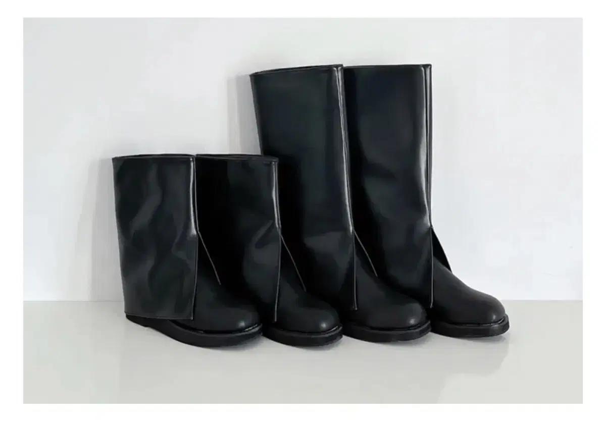 블랙 레더 워머 롱부츠