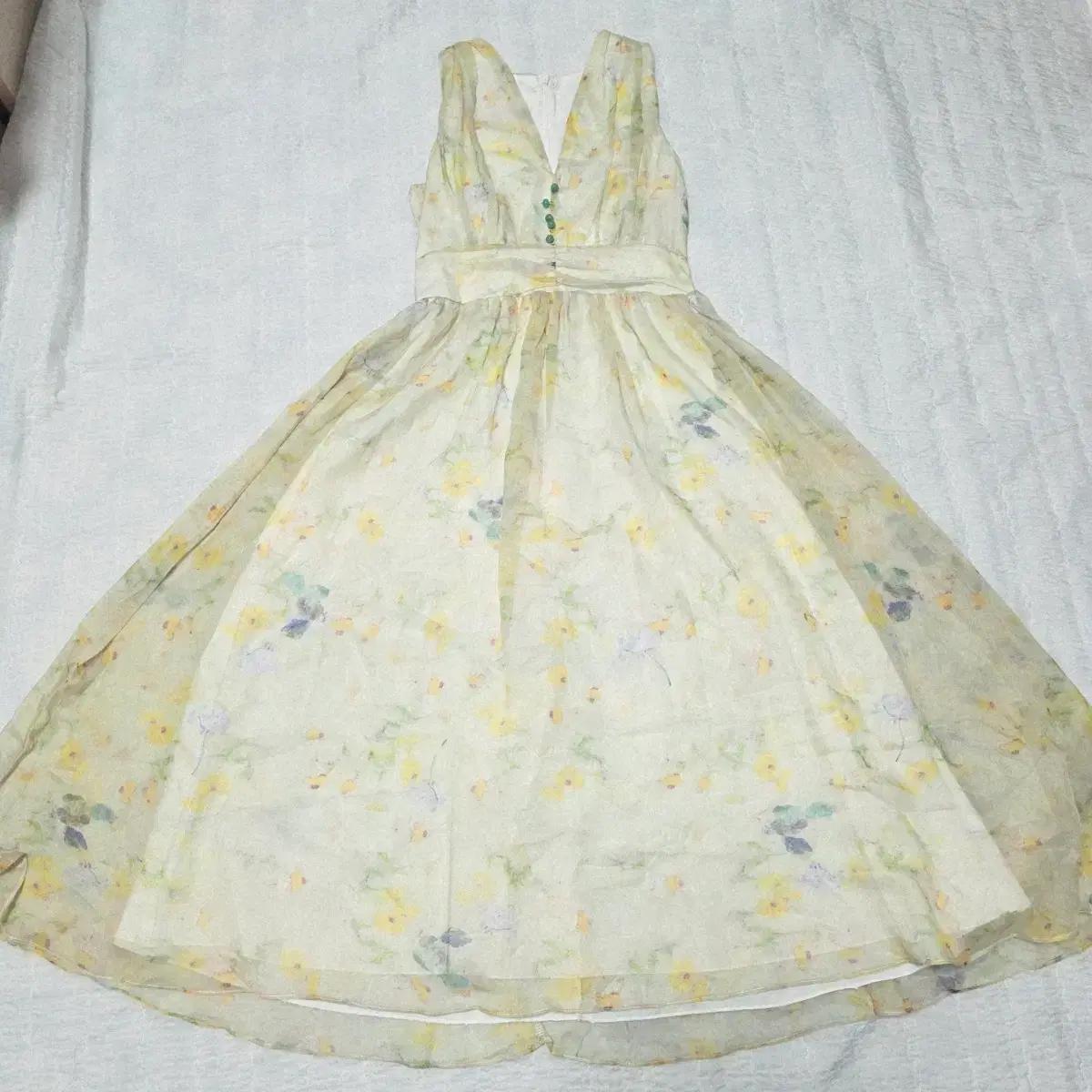 일본빈티지)페어리st 모리걸 플로랄 쉬폰 민소매 롱원피스