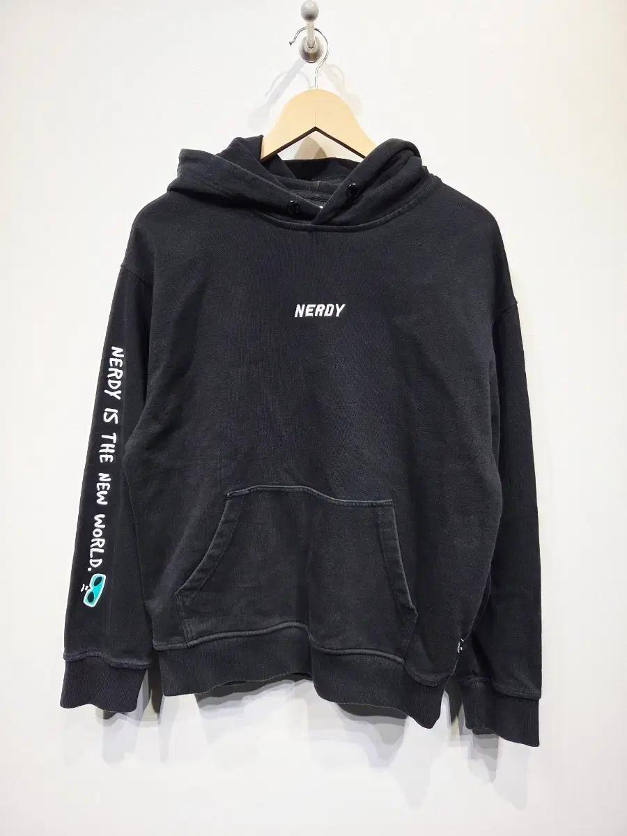 널디 NERDY 사이드로고 블랙 후드 티셔츠_S