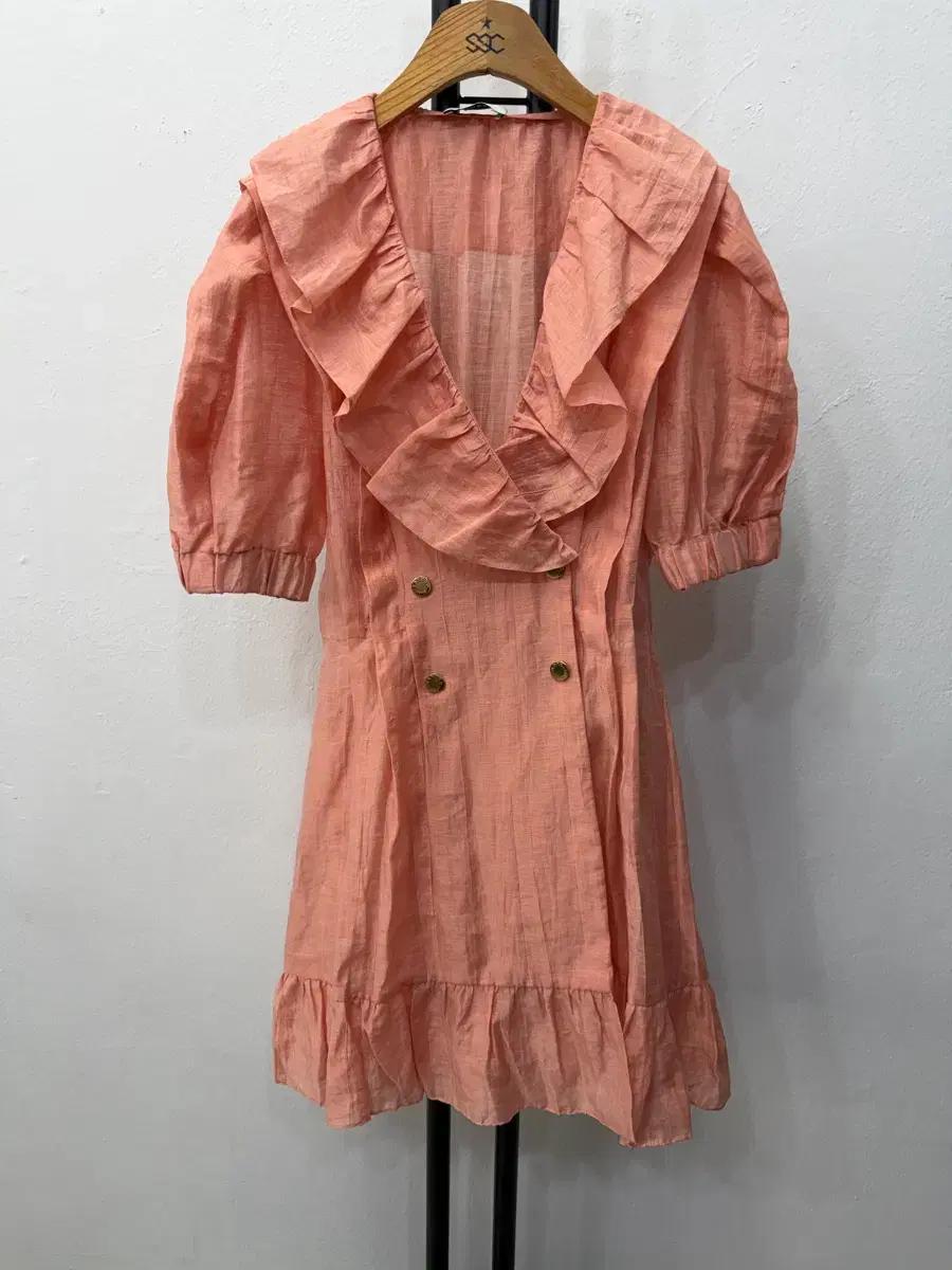 정품) 산드로 여성 프릴 핑크 원피스 셔링 퍼프 블라우스 36