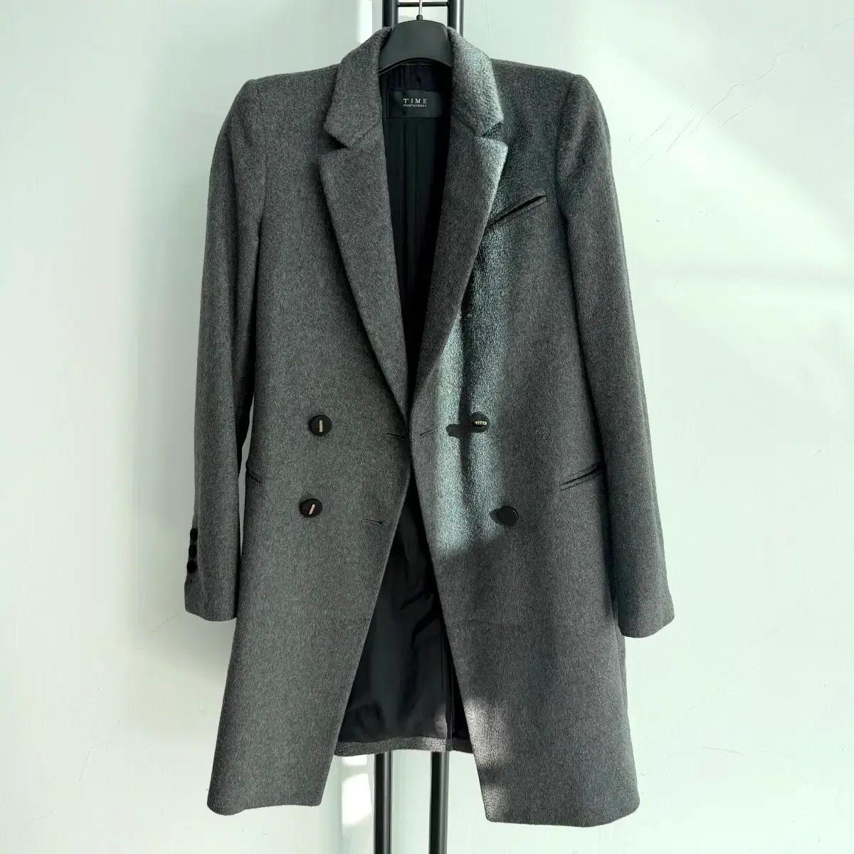 정품 타임 TIME 더블 버튼 캐시미어100%  코트 그레이