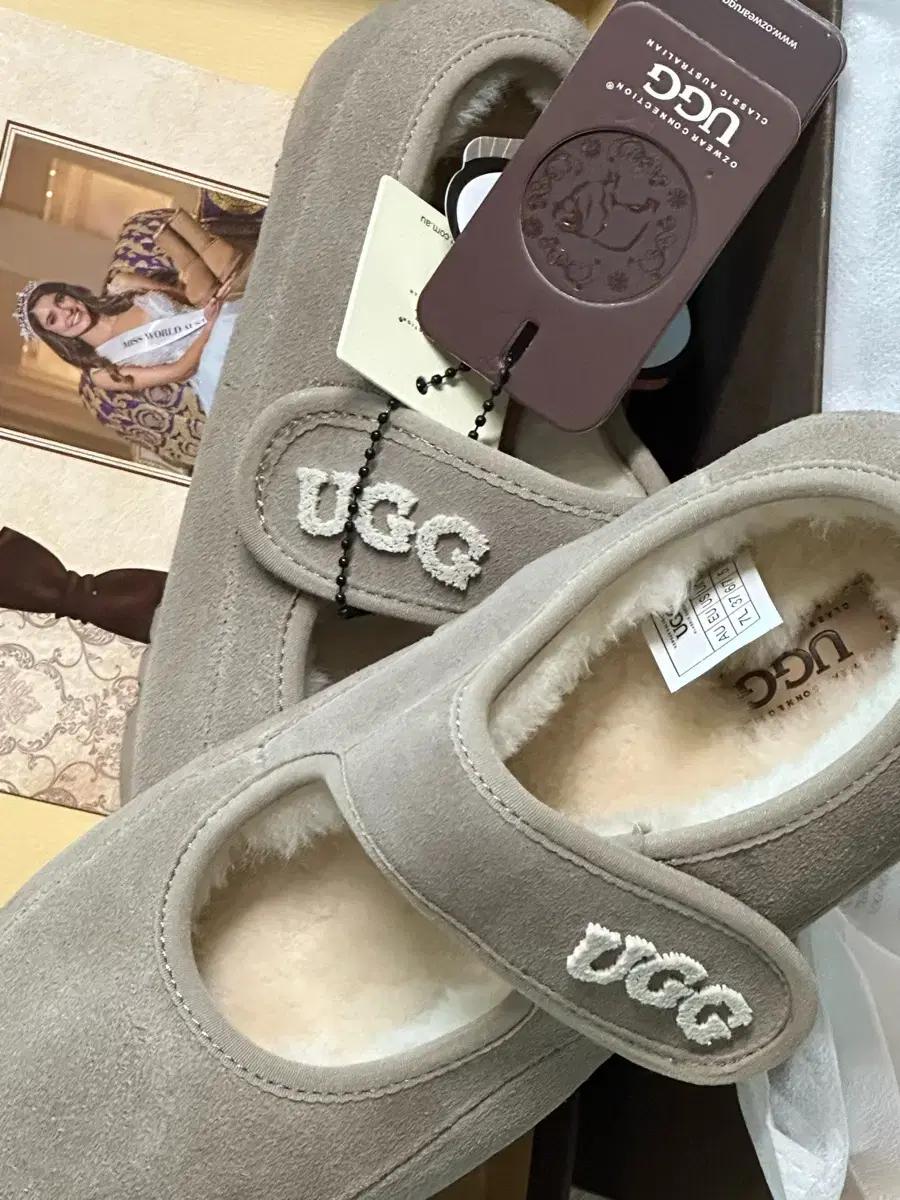어그 메리제인 찍찍이 UGG 브라운 호주슬리퍼 37사이즈 키즈X (그레이