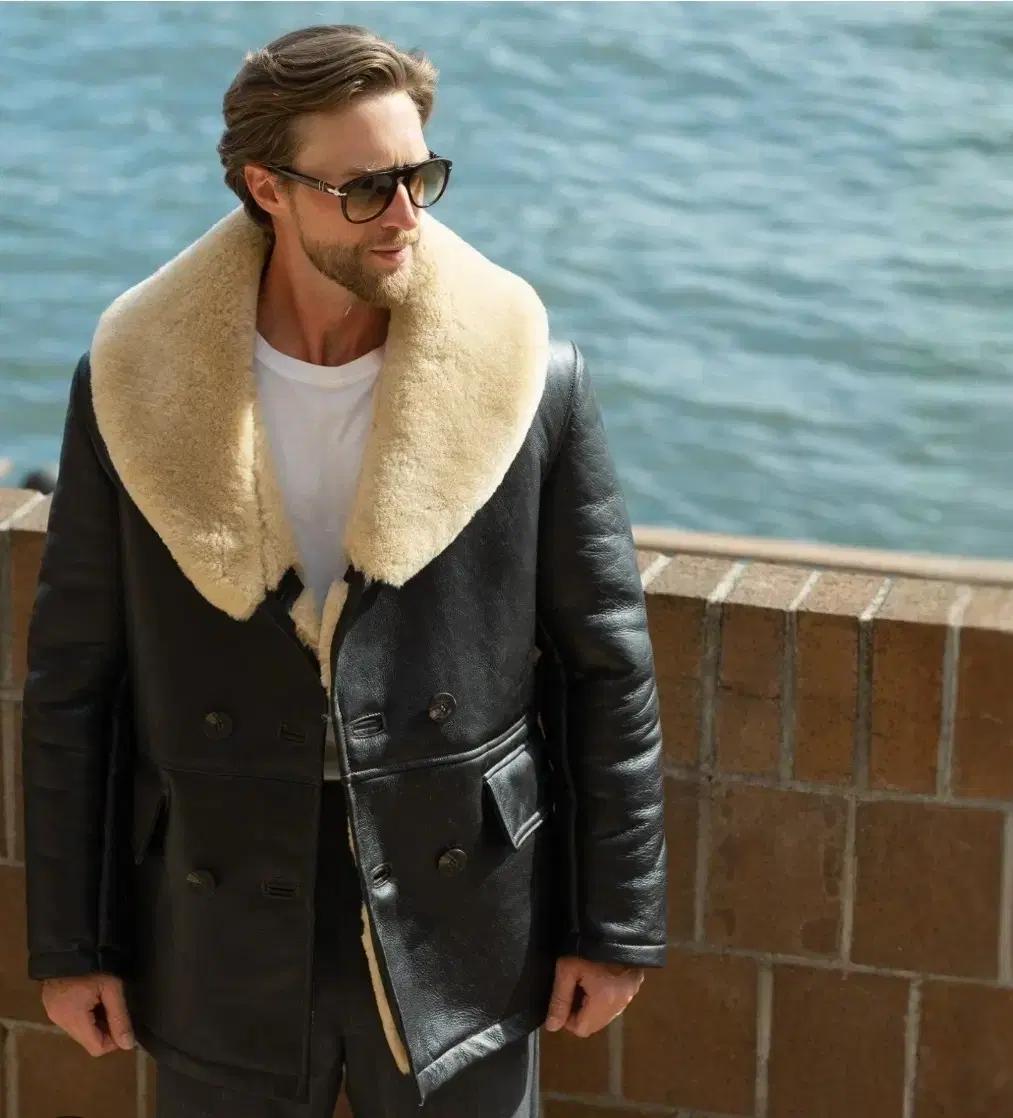 항공브랜드 콕핏 cockpit 양털 카라  체크  코트  XL